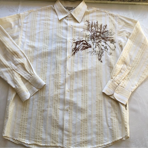 KOMAN Sport Men’s Size XL Cream/White Button-Down Shirt Western Embroidered Top - Picture 13 of 15